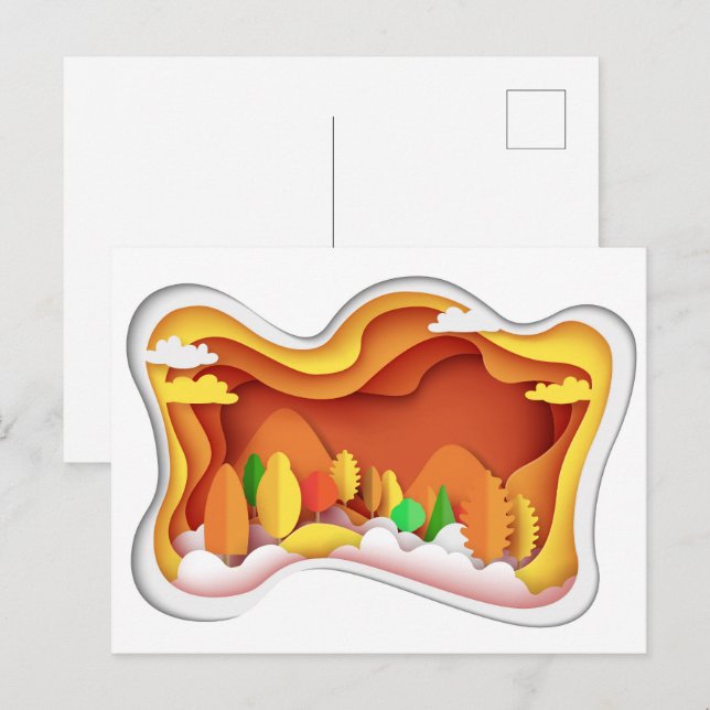 Cartão Postal Cores de outono de Artesanato de Papel (Frente/Verso)