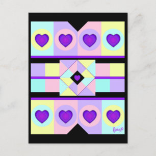 Cartão Postal Cores de pastel e corações roxos batendo