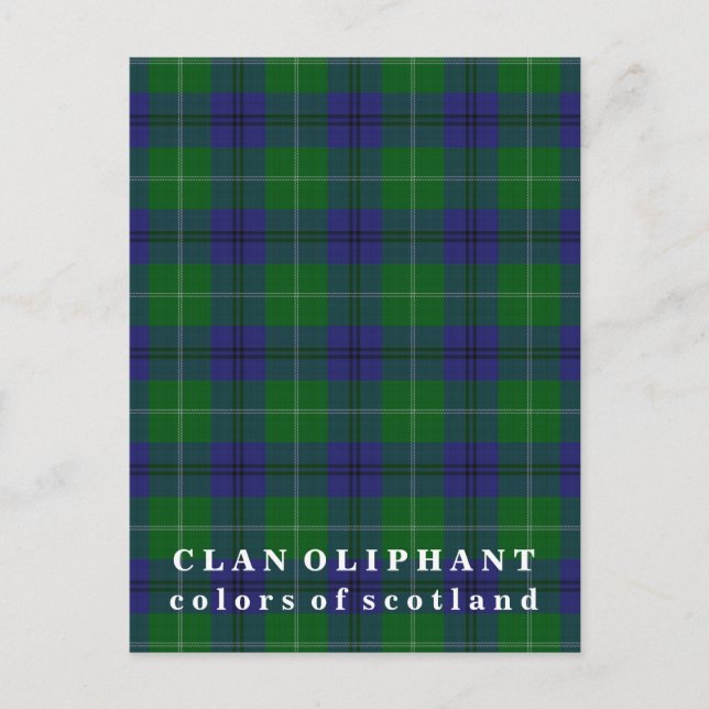Cartão Postal Cores do Clã Oliphant Tartan da Escócia (Frente)