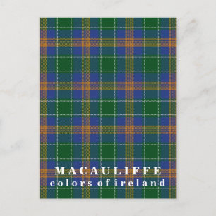 Cartão Postal Cores do Clan MacAuliffe Tartan Irlanda