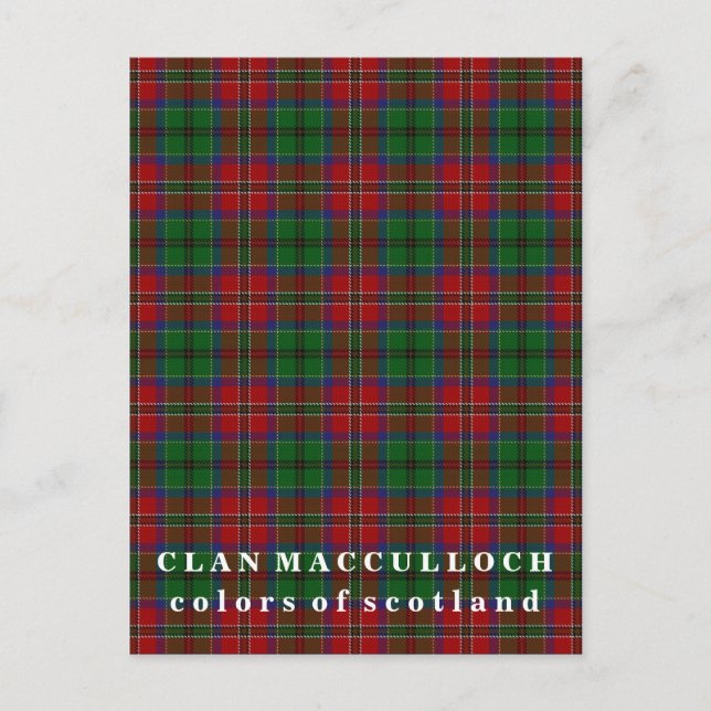 Cartão Postal Cores do Clan MacCulloch Tartan da Escócia (Frente)