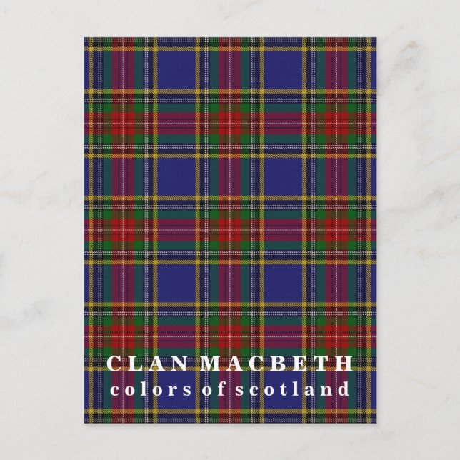 Cartão Postal Cores do Scotland Clan MacBeth Tartan (Frente)