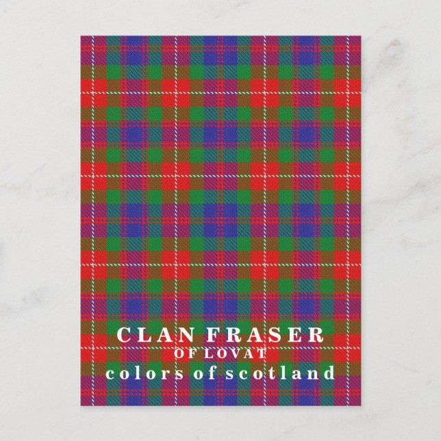 Cartão Postal Cores do Tartan Clan Fraser da Escócia Lovat (Frente)