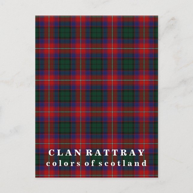 Cartão Postal Cores do Tartan do Clã Rattray da Escócia (Frente)