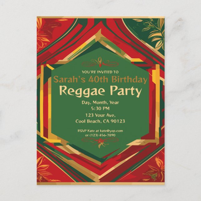 Cartão Postal Cores Rasta Florais Personalizáveis Festa Reggae  (Frente)
