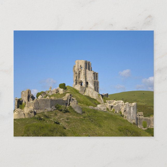 Cartão Postal Corfe Castle, Corfe, Dorset, Inglaterra (Frente)