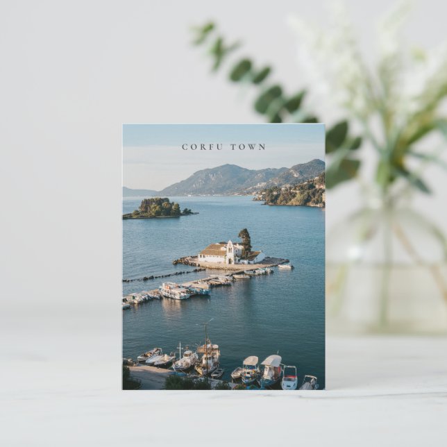 Cartão Postal Corfu Town Vlacherna Monastery Scenic (Em pé/Frente)