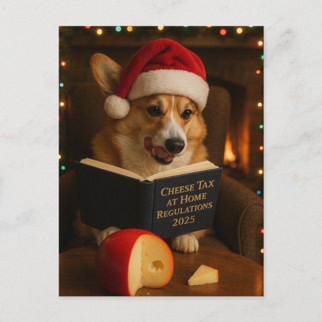Cartão Postal Corgi 'Cheese Tax' Christmas postcard (Frente)
