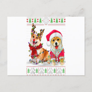 Cartão Postal Corgi Christmas Tree Lights Santa Hat Pajama Ugly