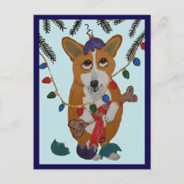 Cartão Postal Corgi com Enfeites de Natal Quebrados