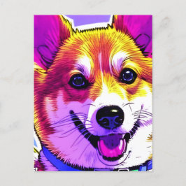 Cartão Postal Corgi - cores brilhantes, arrojadas