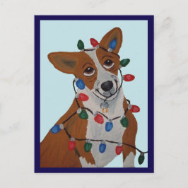 Cartão Postal Corgi enroscado em Luzes de Natal
