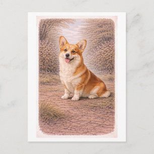 Cartão Postal Corgi Estilo Vintage