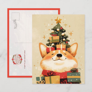 Cartão Postal Corgi galês adorável com presentes de Natal