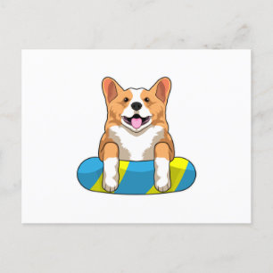 Cartão Postal Corgi Galês nadando com tábua de natação
