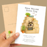 Cartão Postal Corgi New House Moving Announcement<br><div class="desc">Share your exciting news with this adorable Corgi moving announcement card featuring a happy corgi puppy peeking out from a stack of moving boxes holding a “We’ve Moved” sign. The sweet watercolor illustration and cozy moving details make it perfect for dog lovers announcing their new home. Personalize with your family...</div>