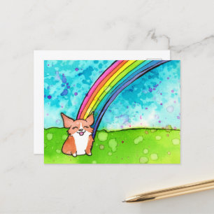 Cartão Postal Corgi No Fim Do Arco-Íris
