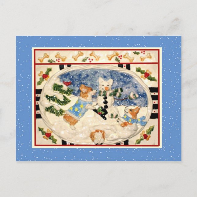 Cartão postal Corgi Snowman (Frente)