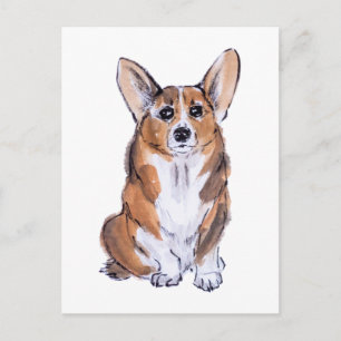 Cartão Postal Corgi sumie aquarela