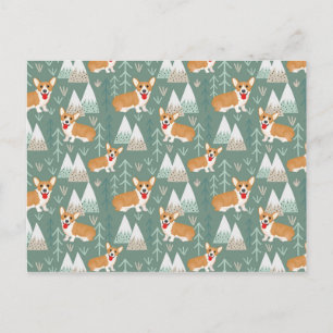Cartão Postal Corgis no Padrão da Floresta das Montanhas
