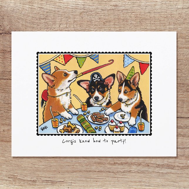 Cartão Postal Corgis sabem como Festejar! Aniversário de cachorr (Criador carregado)