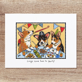 Cartão Postal Corgis sabem como se divertir! Cachorro Aniversári