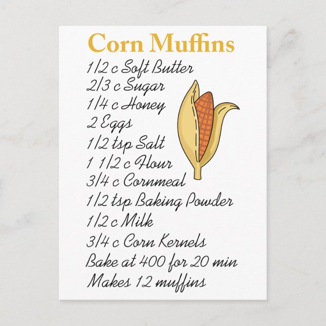 CARTÃO POSTAL CORN MUFFINS RECIPE (Frente)