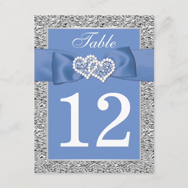 Cartão Postal Cornflower Blue, Silver Table Number Card (Frente)