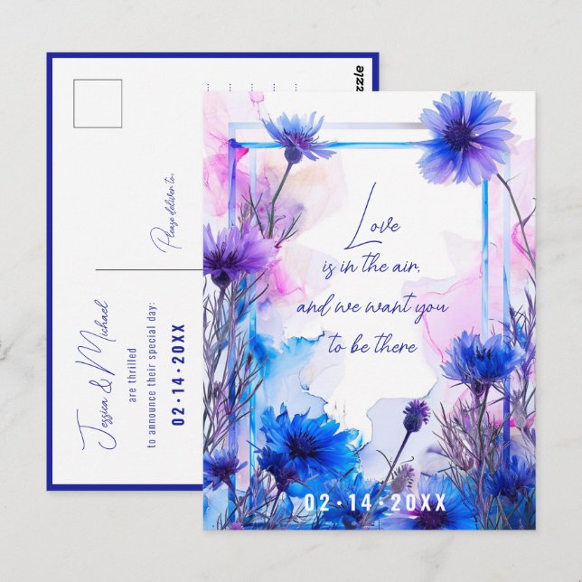 Cartão Postal 💍 Cornflower e Elegância Lavanda (Frente/Verso)