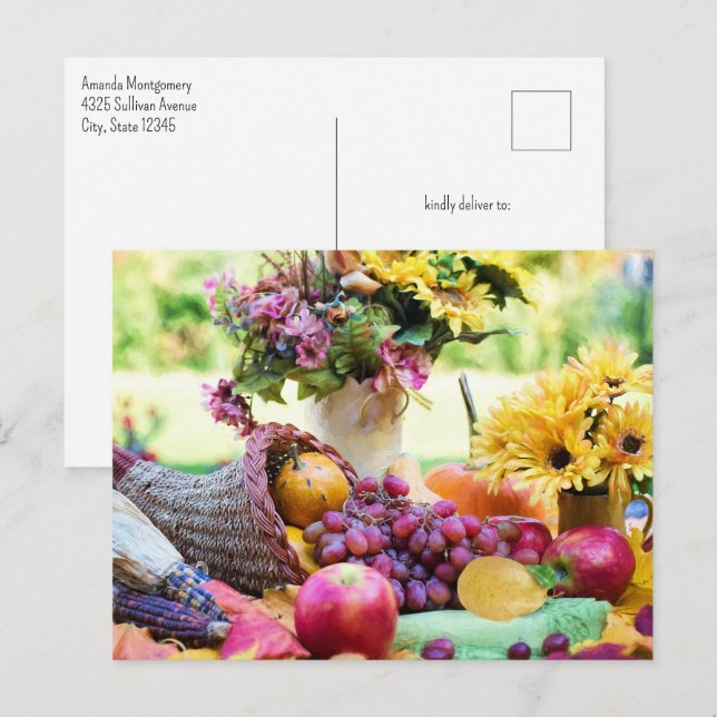 Cartão Postal Cornucopia Autumn Harvest Chef Mesa (Frente/Verso)