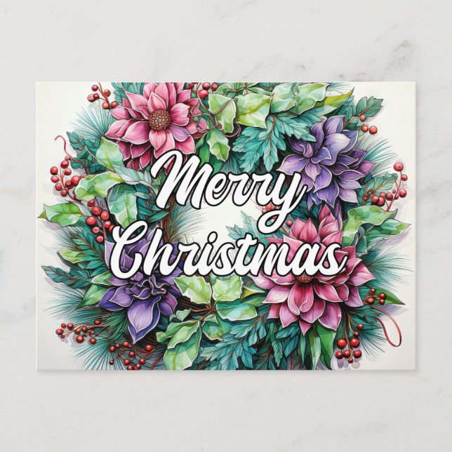 Cartão Postal Coroa de Felizes Festas | Feliz Natal (Frente)