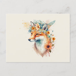 Cartão Postal Coroa de Flor de Raposa Aquarela
