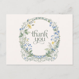 Cartão Postal Coroa de Flor Silvestre Azul Botânica Elegante