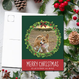 Cartão Postal Coroa de Natal Alegre Foto de Cachorro Personaliza