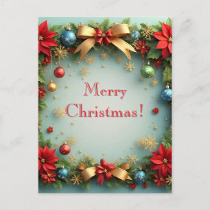 Cartão Postal Coroa de Natal com Poinsettias