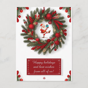 Cartão Postal Coroa de Natal Decorativa Com Ornamentos Vermelhos