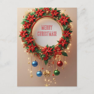 Cartão Postal Coroa de Natal Festivo Feriado 🎄✨ Poinsettia