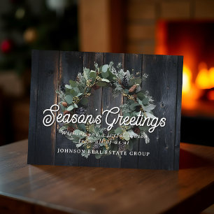 Cartão Postal Coroa de Natal Verde e Madeira Feliz Natal