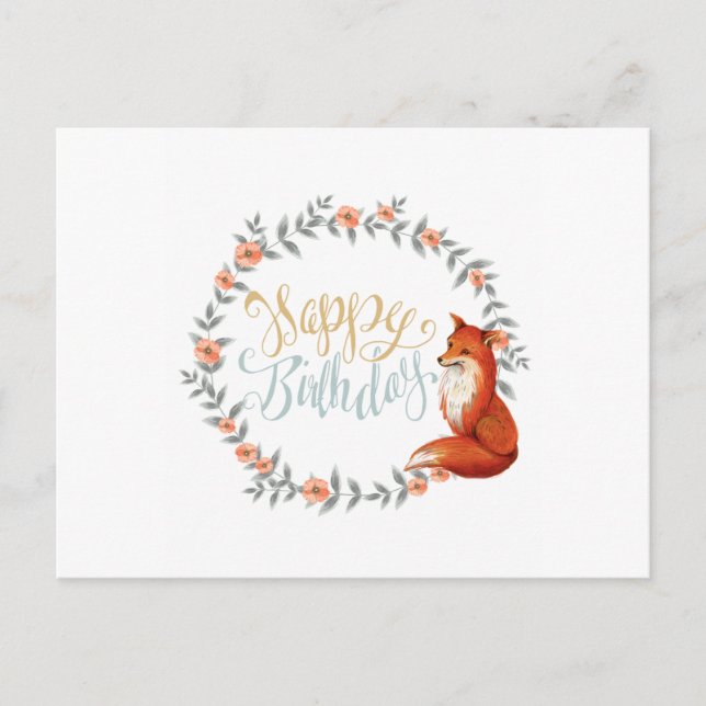 Cartão Postal Coroa de Raposa de Aniversário (Frente)