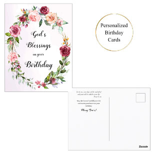 Cartão Postal Coroa de Rosas Rosa Vermelho Aniversário Cristão O