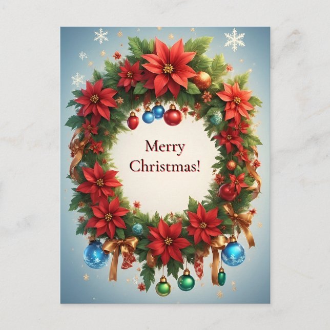 Cartão Postal Coroa Festiva de Férias de Natal 🎄✨ Poinsettia (Frente)