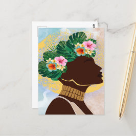 Cartão Postal Coroa Floral de Mulher Americana Africana
