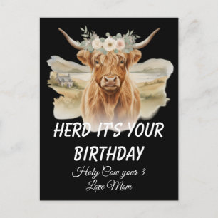 Cartão Postal Coroa Floral de Vaca das Terras Altas Parabéns de