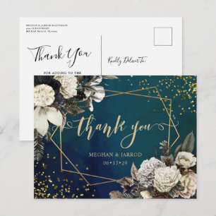 Cartão Postal Coroa Floral Romântica Dourada Agradecimento de Ca