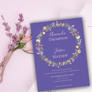 Cartão Postal Coroa Floral Roxo Bege Rosa flor silvestre Casamen