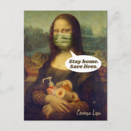 Cartão Postal Corona Lisa (Mona Lisa) Fique Em Casa. Salvar Vida