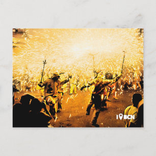 Cartão Postal Correfocs do bairro de Gràcia, em Barcelona, Espan