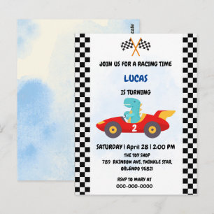 Cartão Postal Corrida de dinossauro de aniversário menino vermel