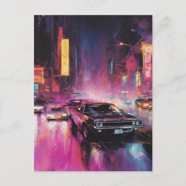 Cartão Postal Corrida noturna em Vibrant City (Frente)