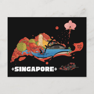 Cartão Postal Corrida Noturna F1 de Singapura Ilustrada